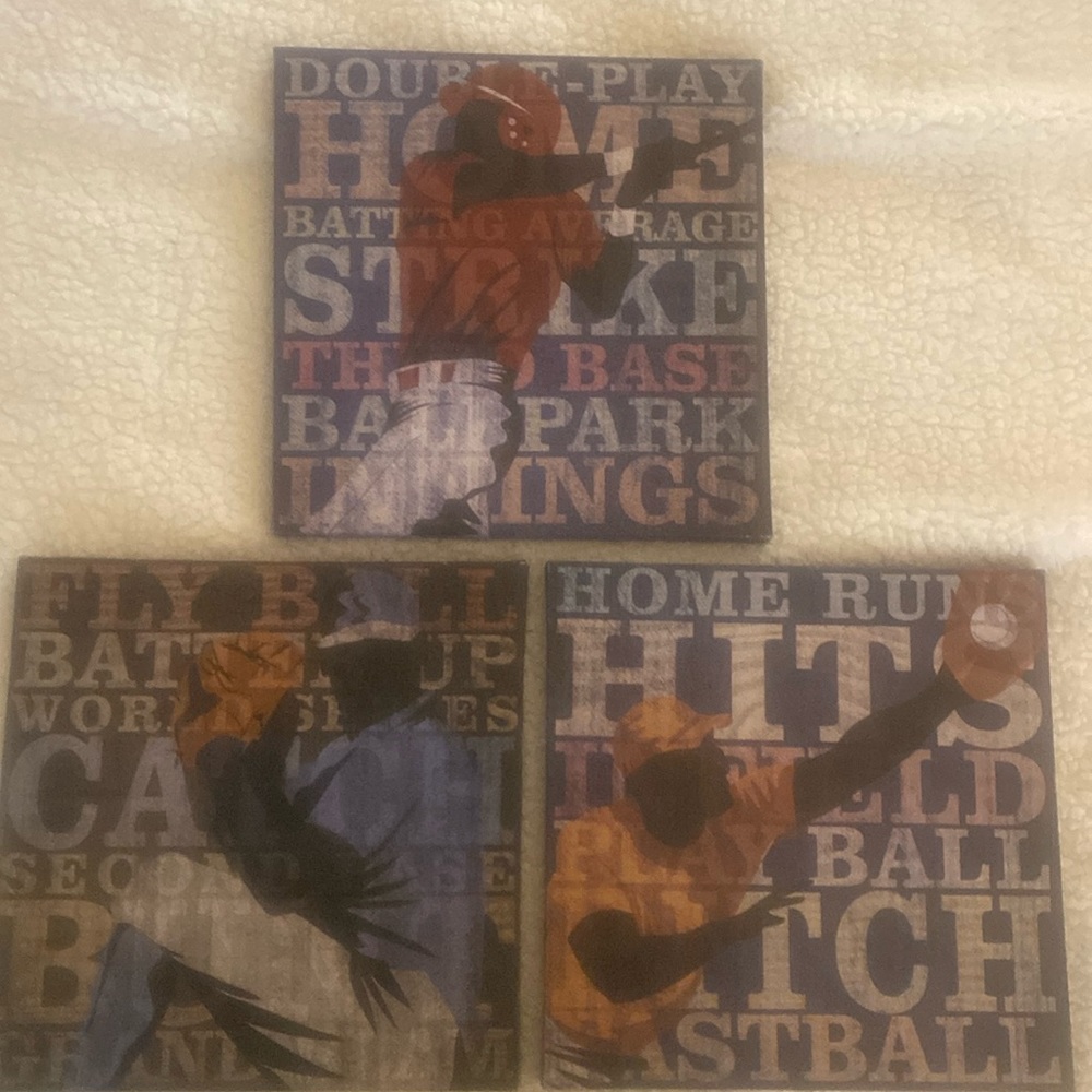 Baseball themed wall decor 3 pc